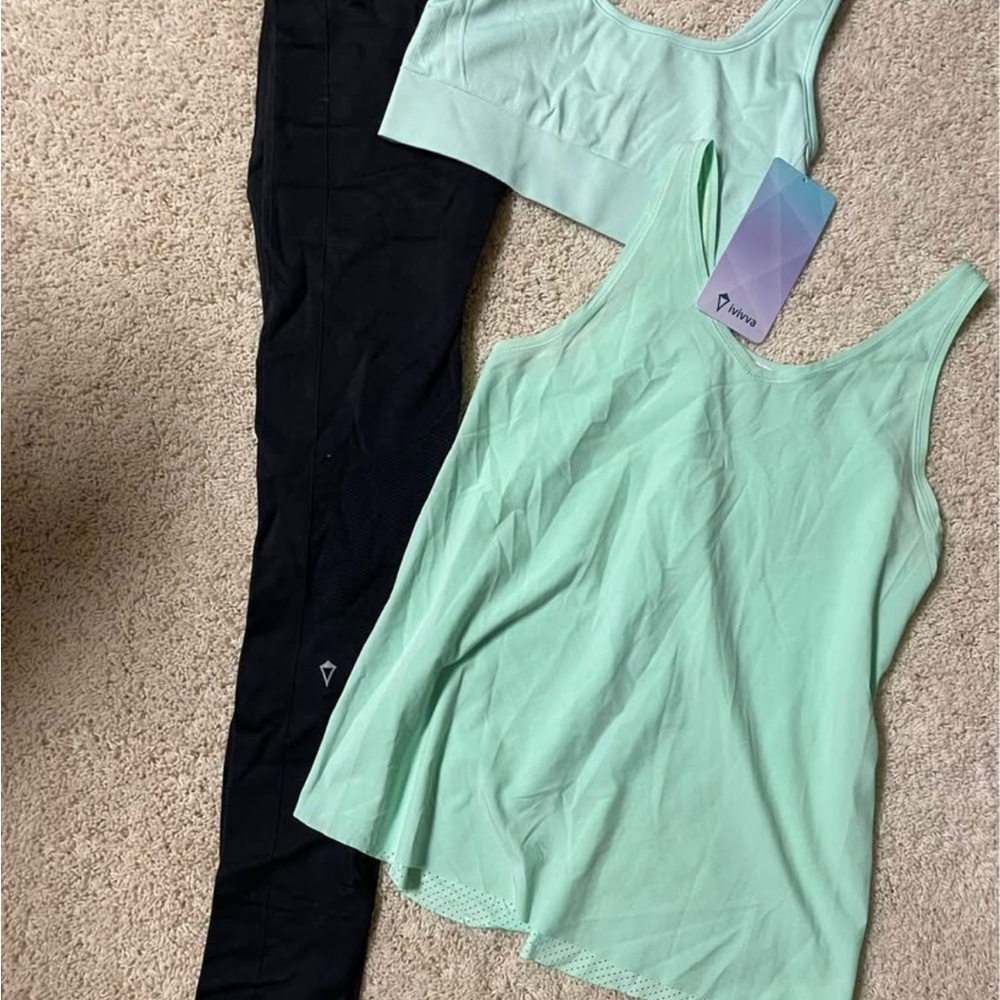 Puma Light Green Tank and Black Leggings Set